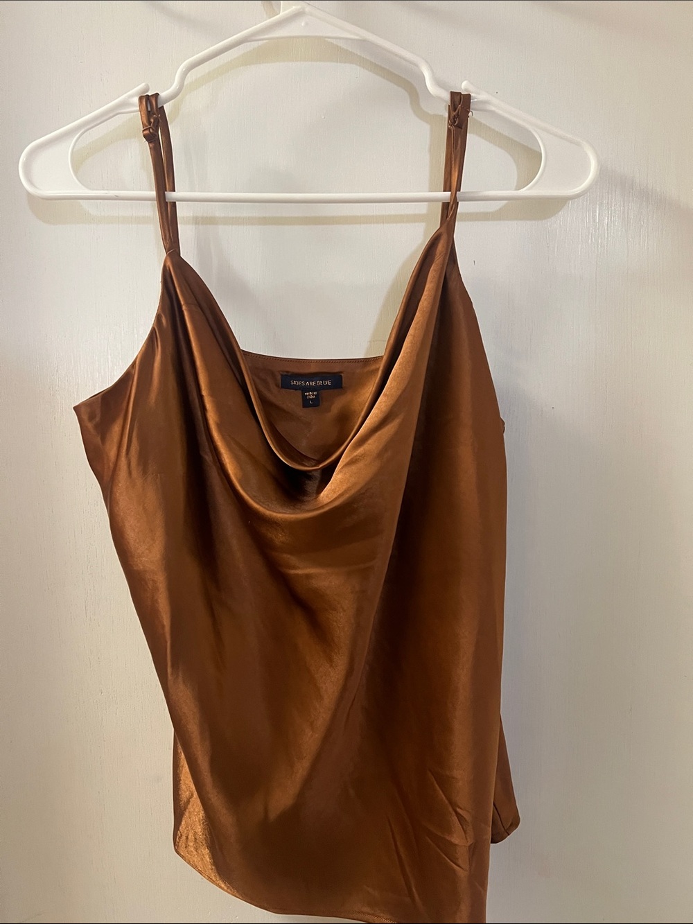 Skies Are Blue Copper Satin Cowl Neck Camisole